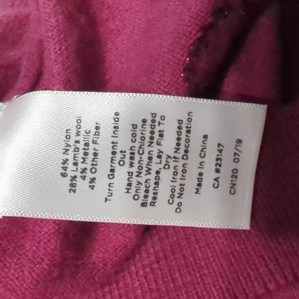 Talbots Women's Sweater Tinsel Dot Pink Metallic Lambs Wool Christmas Holiday M - Picture 8 of 9